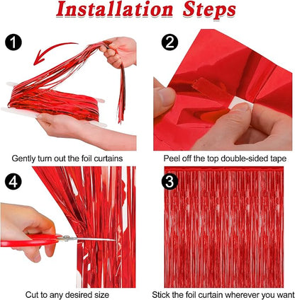 ZATAYE 12 Pack Red Valentines Christmas Foil Curtain Streamer Decorations | Red - Image 3