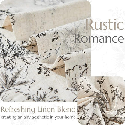 jinchan Black Floral Linen Curtains 63 Inch Farmhouse Back Tab 2 Panels | Light - Image 4