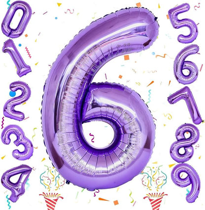 Purple Number 6 Balloon for Girls 6th Birthday, 40 Inch Number Foil Balloon 6 - Image 9
