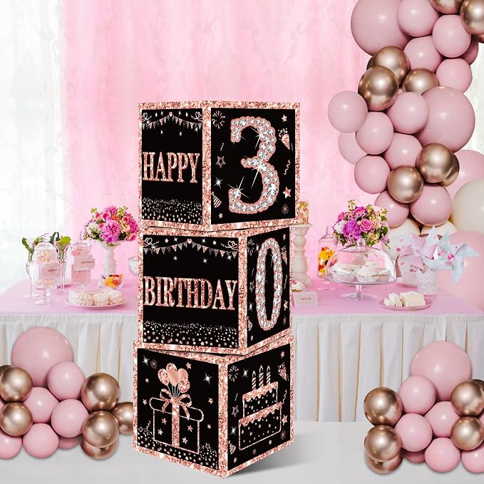 Eiurteao 3pcs Rose Gold 30th Birthday Decorations Boxes - Image 5