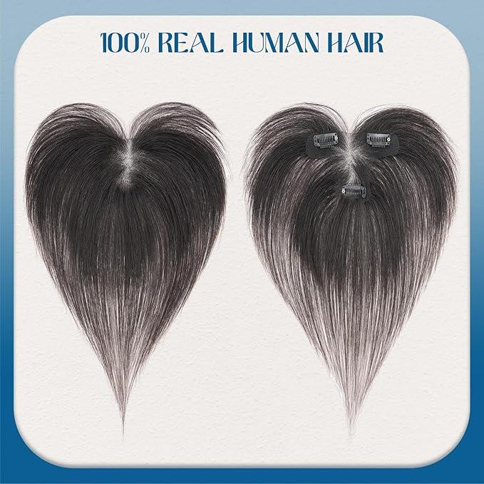 Hair Topper with Side Bangs Human Hair Curtain Bangs Topper for Women, T-part Lace Base Real Human Hair Topper Hair Piece for Daily Wear(Side Bangs,Natural Black)
