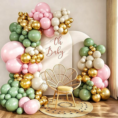 Sage Green and Pink Balloon Arch Kit by Jobkoo