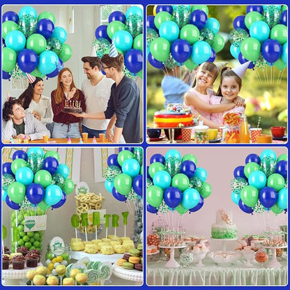 Blue and Green Balloons, Confetti Latex Balloons - Image 5