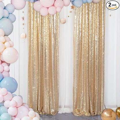 ShinyBeauty Gold Sequin Backdrop Panels 2FTx8FT Sparkly Light Gold Drapes by ShinyBeauty