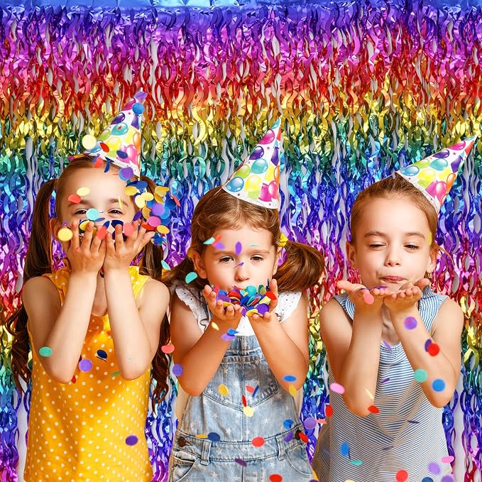 Shiny Rainbow Foil Fringe Curtain Wavy Rainbow Tinsel Streamer Backdrop - Image 3