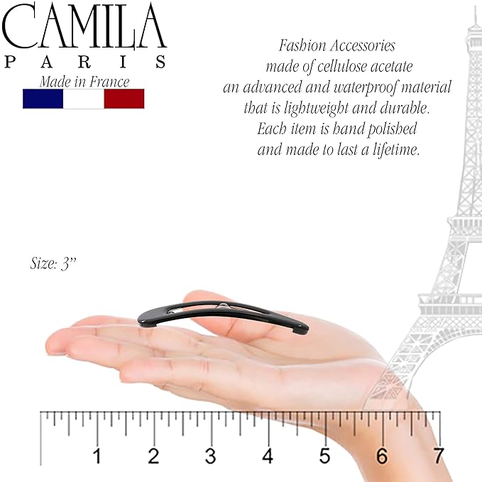 Camila Paris AD90/2 French Hair Barrettes Clips, Snap Hair Slides Clic Clac for Women, Styling Girls Side Slide-in Metal Snap Pin Hair Accessories for Women. Strong Hold, No Slip Grip, Made in France