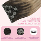 PINKPEARL Clip in Hair Extensions Real Human Hair #2/6/18 Balayage Dark Brown to Chestnut Brown and Ash Blonde 7pcs 120g 14inch Ombre Remy Human Hair Extensios Clip ins(#2/6/18-14)