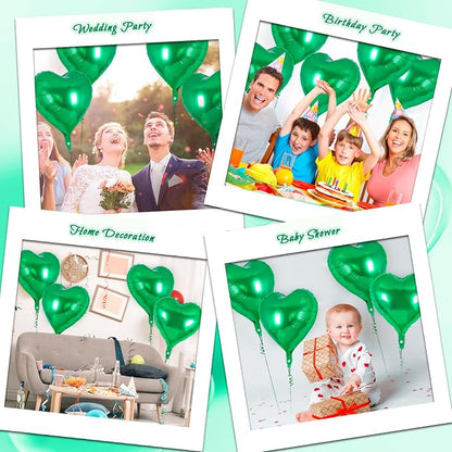 12 Pcs Green Heart Balloons, 18 Inch Heart Foil Balloons Love Balloon Valentine - Image 7