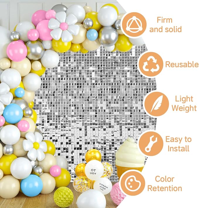 4x6 FT Silver Shimmer Wall Backdrop, Glitter Bling Photo Backdrop - Image 3
