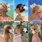 Flower Hair Clips 6 PCS Hawaiian Claw Clips for Vacation Hibiscus Hair Claw Clips Cute Large Hair Clips for Thick and Thin Hair Plumeria Hair Accessories for Women Girls -Light Petal