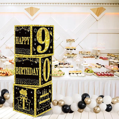 Eiurteao 3pcs Black Gold 90th Birthday Decorations Boxes - Image 4
