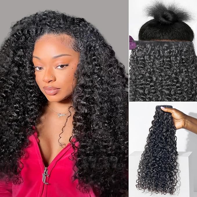 LUVME Invisible Clip in Hair Extensions Messy Curly Real Human Hair, Remy Hair Clip ins for Women, Natural Human Hair, 14 inch 110g 6Pcs, Natural Black