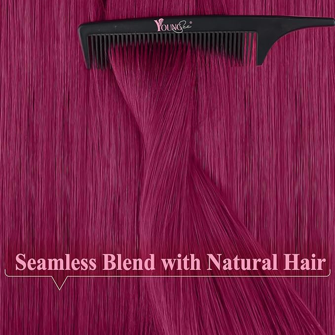 YoungSee Tape in Hair Extensions Human Hair Magenta Human Hair Tape in Extensions Red 12 Inch Colorful Hair Extensions Tape in For Party 20g 10pcs