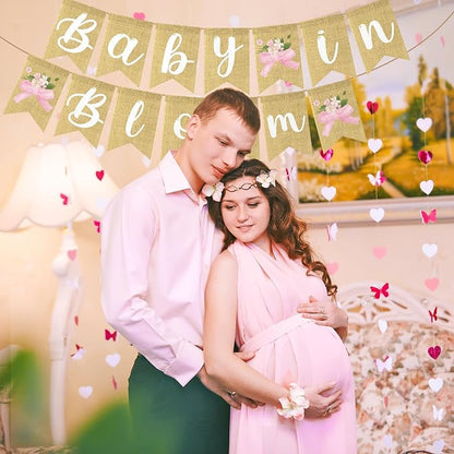 ANGOLIO 2Pcs Baby in Bloom Pink Bow Banner, Floral Baby Shower Gender Reveal - Image 5