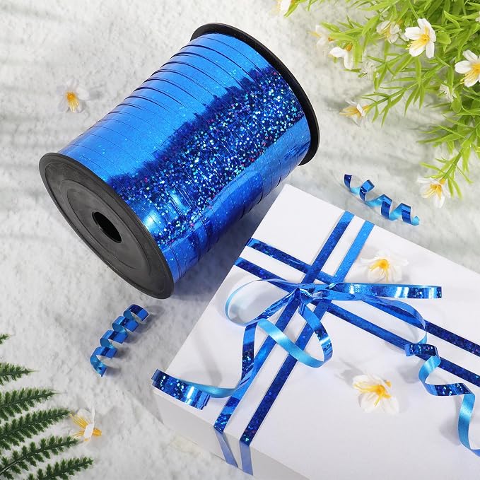 500 Yards Laser Blue Curling Ribbon, 1/5 Inch Wide Shining Metallic Ribbons - Image 4
