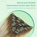 SURNEL Balayage Clip in Hair Extensions Human Hair Clip Extensions 22 Inch 7pcs 160g Walnut Brown to Ash Brown and Golden Blonde Real Human Hair Extensions Clip ins(7C#3/8/22-22'')