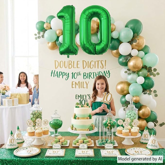 Green Number 10 Balloon 40 Inch, Foil Duo - Image 6