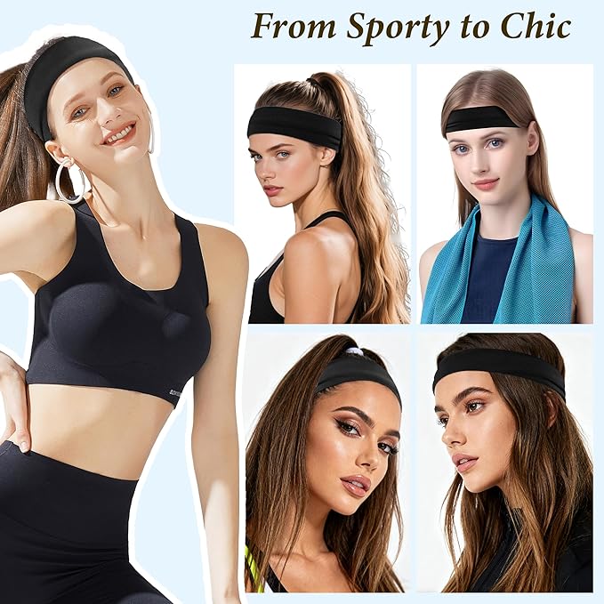 Headbands for Women Non Slip Elastic - 8 Pack Soft Cloth Athletic Headband, Fabric Workout Headbands Stretchy, Fashion Head Bands for Yoga Running Sports