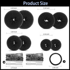 FANDAMEI Hair Bun Maker Set- 8 PCS Hair Donuts for Buns (2 Extra-large,2 Large,2 Medium and 2 Small), 40 PCS Bobby Pins, 5 PCS Hair Elastic Ties Black,Bun Maker - Black