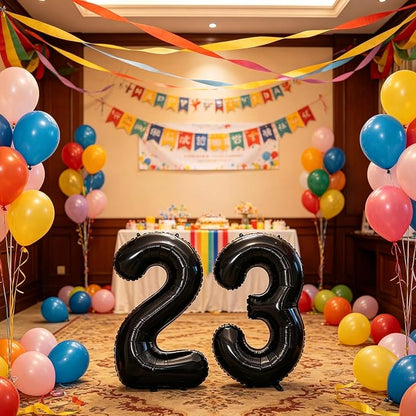 10 Pcs Number Balloons 32 Inch Black 0-9 Number Mylar Foil Balloons Black - Image 6