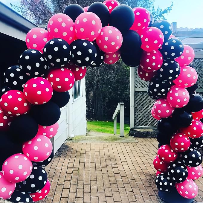 Pink and Black Balloons, Hot Pink Balloons White Dots Black White Dots Balloon - Image 5
