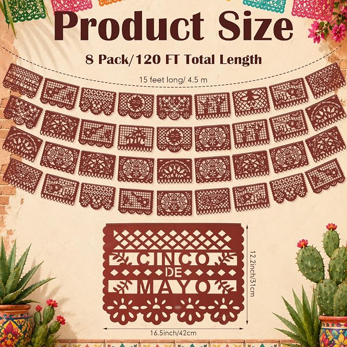 Boao 4 Packs 60 ft Mexican Party Decorations Fiesta Banner Plastic Papel Picado - Image 2