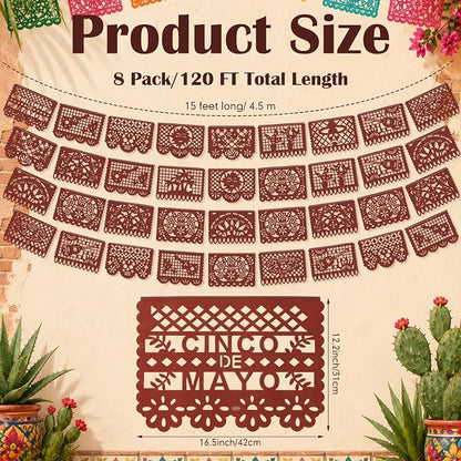 Boao 4 Packs 60 ft Mexican Party Decorations Fiesta Banner Plastic Papel Picado - Image 2