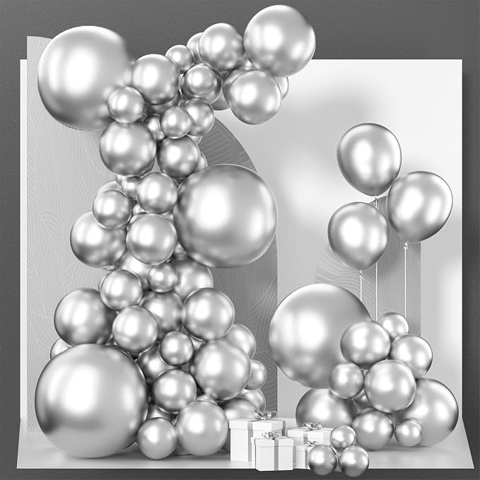 PartyWoo Silver Balloons 152pcs Different Sizes of 18 12 10 5 Inch | Balloons by PartyWoo