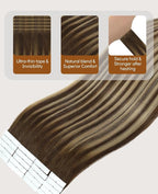 VINBAO Invisi Edge Tape in Human Hair Extensions 45g 20pcs Dark Brown to Caramel Blonde Balayage Seamless Injected Tape Ins Human Hair Extensions 16inch #4/27/4