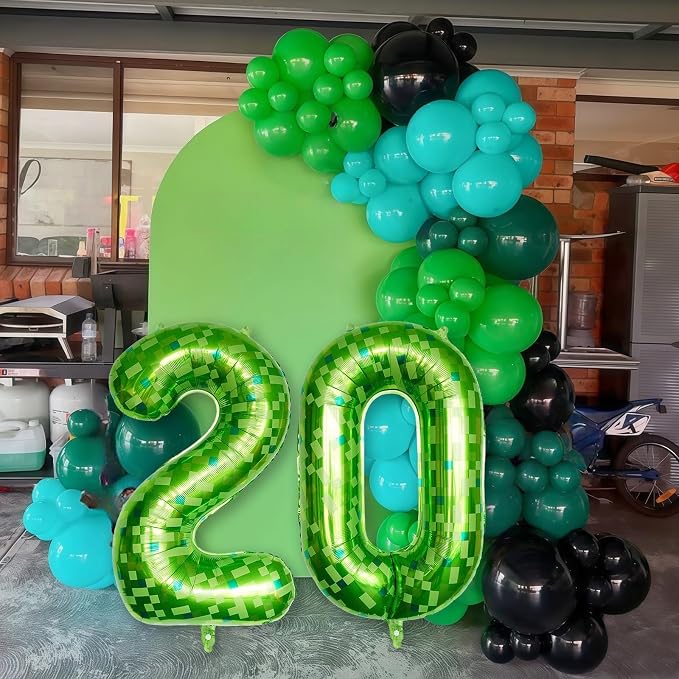Gaint Green Pixel Number 20 Balloon, Dark Kelly Green Self Inflating 20 - Image 5