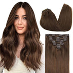 GOO GOO Clip in Hair Extensions Real Human Hair, Remy Human Hair Extensions Clip ins for Women, Natural Human Hair, 22inch 170g 7Pcs, #4A Chocolate Brown