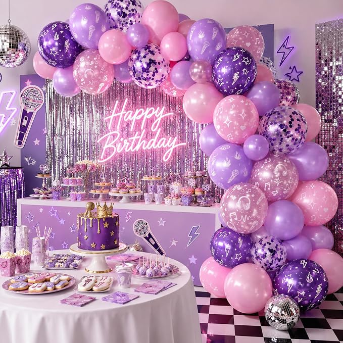 HILAVO Korean Pop Balloons, 12 Inch Metallic Pink Purple Pattern Balloons - Image 4