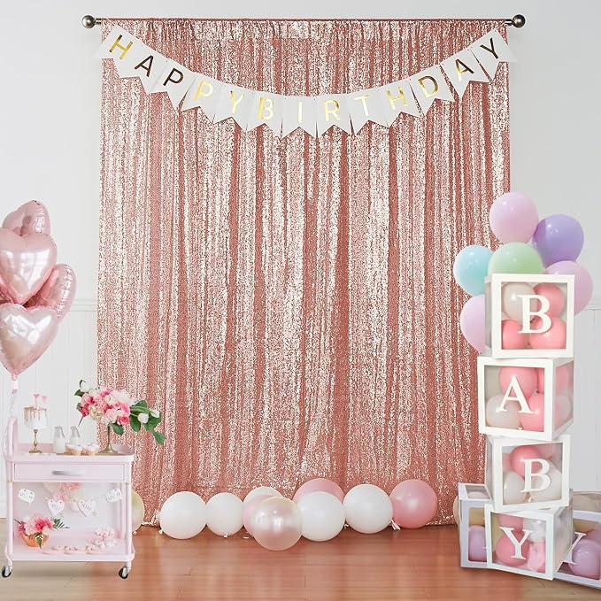 Sugargirl Rose Gold Sequin Backdrop Curtain 4FTx8FT Glitter Rose Gold - Image 2