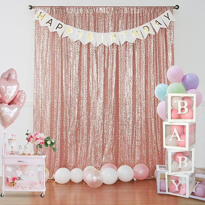 Sugargirl Rose Gold Sequin Backdrop Curtain 4FTx8FT Glitter Rose Gold - Image 3