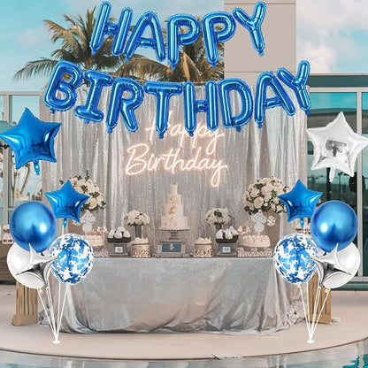 Happy Birthday Balloon Banner Blue Silver, 16 Inch Mylar Foil Letter Balloons - Image 7