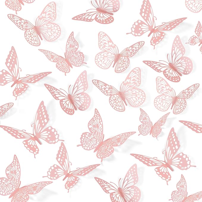SAOROPEB 3D Butterfly Wall Decor 48 Pcs Pink Butterfly Decorations | 4 Styles 3 by SAOROPEB