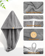 YFONG 3 Pack Hair Drying Towels, Hair Towel with Button, Super Absorbent Microfiber Hair Towel for Curly Hair, Fast Drying Hair Wraps for Women Girls, Microfiber Towel for Hair