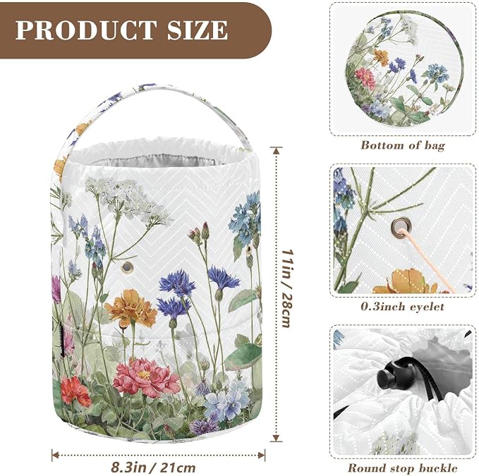 Wildflower Bloom Blue Yarn Bag Small Crochet Bag Drawstring Yarn Storage - Image 3