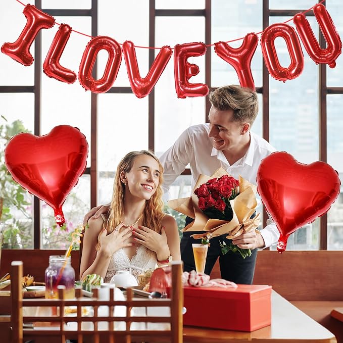 I Love You Balloons Banner and Heart Shaped Balloon, Love Balloons Decorations - Image 3