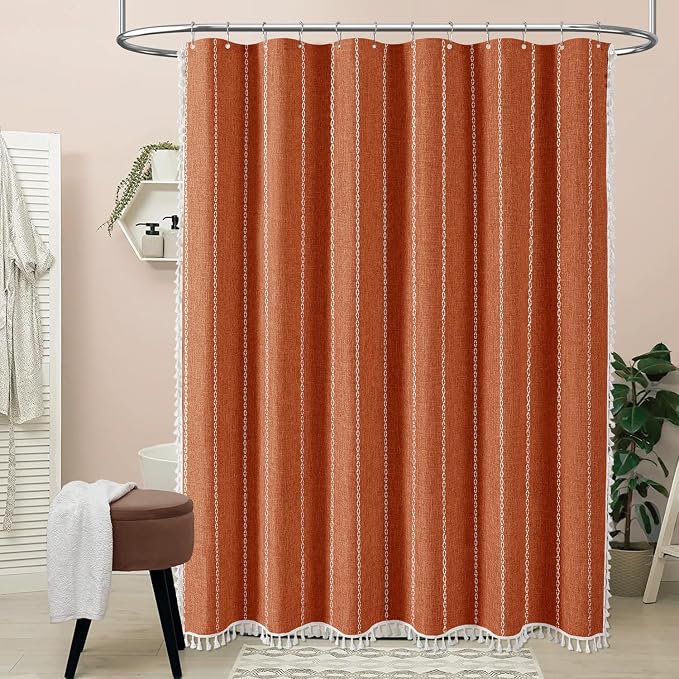 72x78 Long Farmhouse Linen Heavy Duty Shower Curtain, Burnt Orange | Tall Size - Image 6