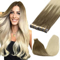 GOO GOO Tape in Hair Extensions Human Hair, 9/60 Balayage Ash Brown to Platinum Blonde, 20inch 100g 40pcs, Skin Weft Seamless Invisible, Silky Straight with Thick Ends, Remy Human Hair