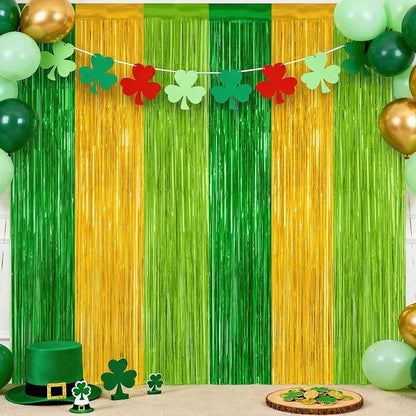 Green Gold Light Gold Fringe Curtain Party Streamers 2Pack 3.3 x 8.3 Ft Foil by UWPVOWSR