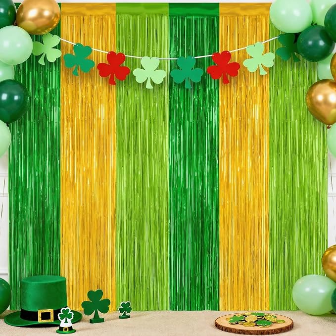 Green Gold Light Gold Fringe Curtain Party Streamers 2Pack 3.3 x 8.3 Ft Foil - Image 8