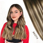 XDhair Clip in Hair Extensions Human Hair 100g 16 Inch Chocolate Brown to Caramel Blonde Real Human Hair Clip in Extensions Straight Soft Natural 6pcs (16inch, #4/27/4)
