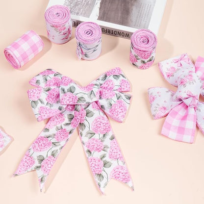4 Rolls Pink Floral Wired Ribbon Set - Image 4
