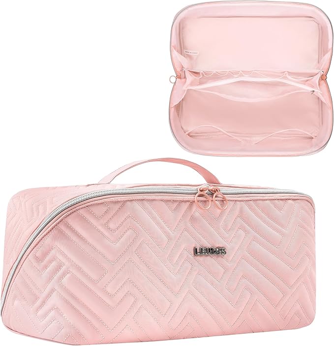 Leudes Hair Tools Travel Bag For Dy son Airwrap Hair Dryer Shark Flex Style Carrying Case Travel Makeup Bag Portable Pouch Open Flat Packing Organizers with Divider and Handle (Pink)