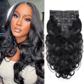 Seamless Clip In Hair Extensions Real Human Hair PU Weft Body Wave Clip In Hair Extensions Human Hair 8pcs with 18Clips Per Set 120g(18inch,Natural Black)