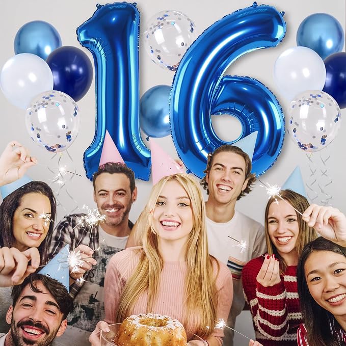 16 Balloon Number Blue, Big Number 16 Balloon Pastel Navy Dark Blue - Image 4
