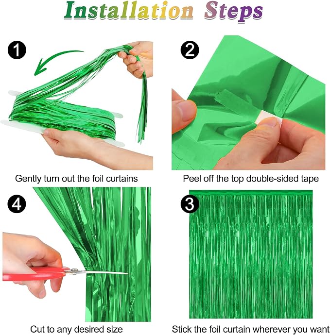 ZATAYE 2 Pack Green Foil Curtain Backdrop Birthday Party Decorations | Green - Image 3