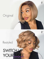 LUVME HAIR 12 Inch Ash Blonde Blunt Cut Bob Wig Human Hair Pre Cut Glueless HD Lace Closure Wig Mature Boss Side Parted Ombre Straight Short Wig